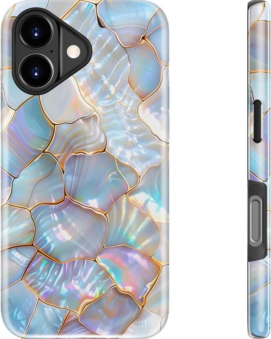 DEENAKIN for iPhone 17 Case - Wireless Charging Compatible - Dual-Layer Hard Shell & Silicone Cover - Shockproof Protective Phone Case with Trendy Cute Designs for Women - Iridic Fragment Pattern