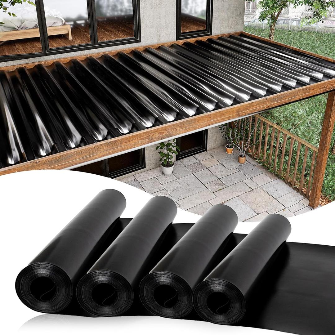 Muzata 4PCS 50FT Black Under Deck Drainage System Trough HDPE Waterproofing Membrane Fit for 16 Joist Spacing M081