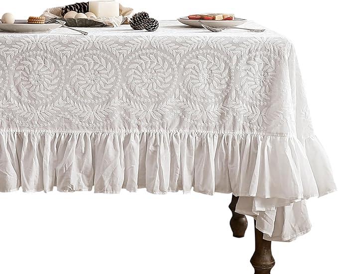 patdrea Vintage Ruffle Tablecloth for Rectangle Tables,Farmhouse Embroidered Cotton White Lace Table Cloth Cover Decor for Dining Room Wedding Banquet Thanksgiving Christmas,63"*98" patdrea Vintage Ruffle Tablecloth for Rectangle Tables,Farmhouse Embroidered Cotton White Lace Table Cloth Cover Decor for Dining Room Wedding Banquet Thanksgiving Christmas,63"*98"