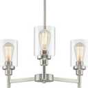 3 Lights Brushed Nickel Chandeliers for Dining Room Light Fixture Over Table, Entryway Chandelier for Foyer, Hallway Lighting Fixtures with Glass Shade for Kitchen Island Foyer Hallway