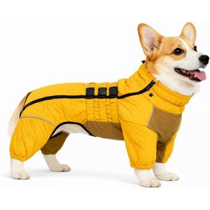 Lovelonglong Warm Dog Coat Double Layers Dog Vest, 4 Legs Covered Windproof Waterproof Reflective Warm Dog Vest Outdoor Skating Dog Costume for Corgis Dachshund Dog Yellow D-M