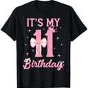 It's My 11th Birthday Girl Coquette Bow 11 Yr Old Aesthetic T-Shirt M