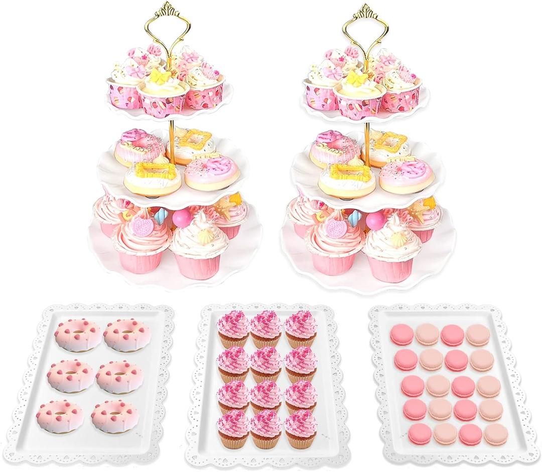Cake Stand Set-5 Pcs Cupcake Stand Set-Dessert Table Display With 2xlarge 3-Tier + 3x Appetizer Trays Perfect For Wedding Baby Shower Home Birthday Tea Party Decoration(Wave)