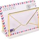 Modern Mail Holder for Home Office, Metal Letter Organizer Sorter for Desk, Cutout Mail Envelope Design, Bill Filling Paper Document Rack, Envelope Storage Rack with Marble Base (Gold)