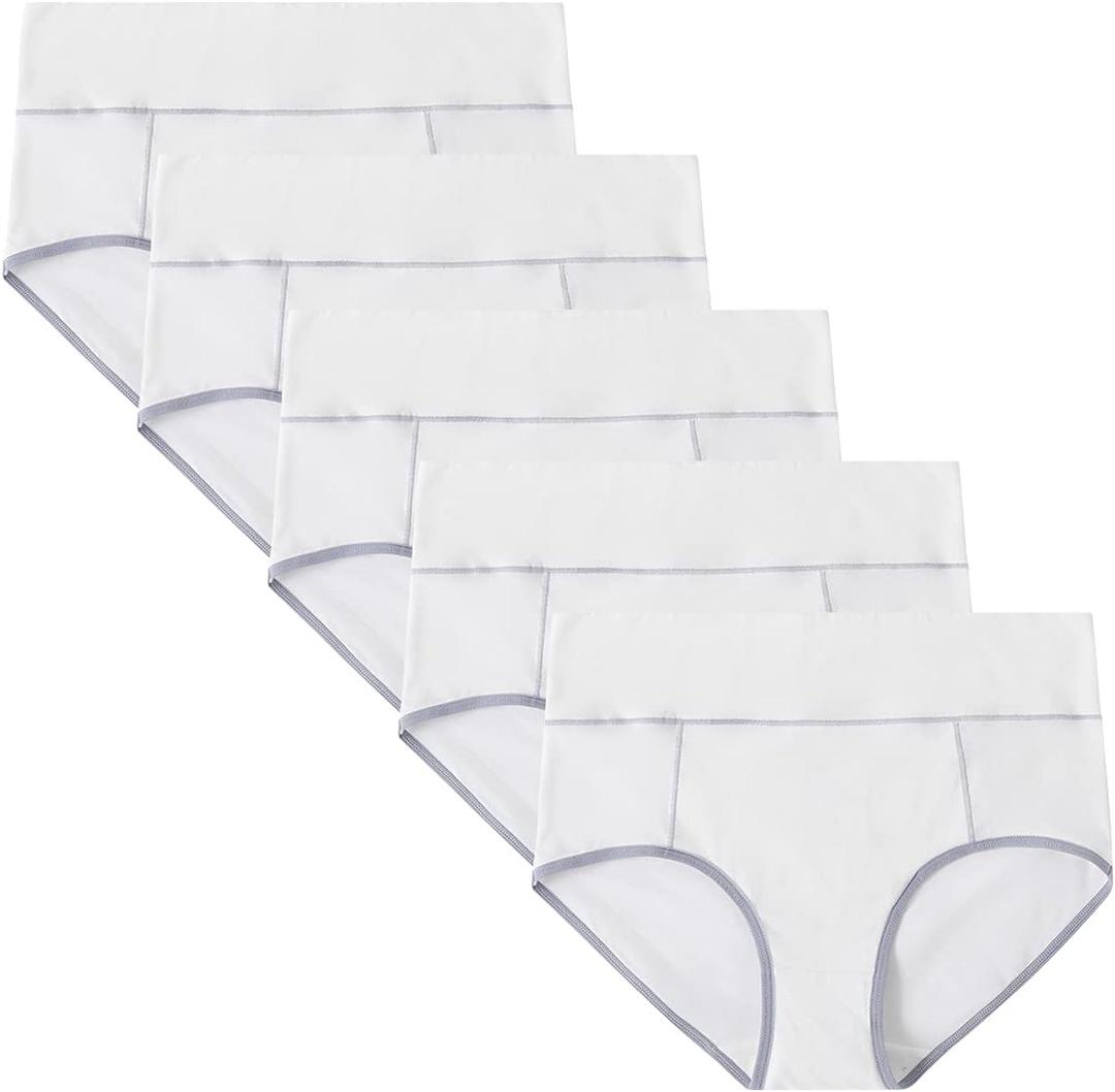 POKARLA Womens Cotton Underwear High Waist Full Coverage Briefs Soft Breathable Postpartum Panties Stretch Underpants (Medium, White-5pack)