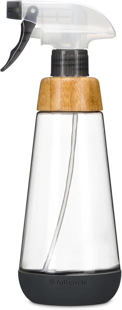 Full Circle Bottle Service-Refillable Glass Spray Bottle for Cleaning -Versatile Stream & Mist Options, Bamboo, Silicone Boot- Ideal for Non-Toxic Solutions & Plant Care, 16oz, Gray