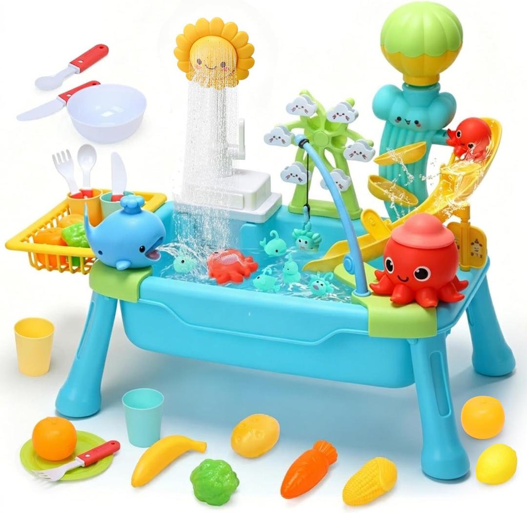 Kids Electric Play Kitchen Sink with Running Water, Fishing Toys for Kids | Toy Sink with Water Circulation System& Electric PumpPlay Kitchen Toy & Water Play. Perfect for Backyard & Beach.
