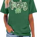 FRYAID Women St Patrick's Day Shirt Blessed Lucky Irish Shamrock Shirt Paddy's Day Graphic Short Sleeve Tees Tops (Green, XL)
