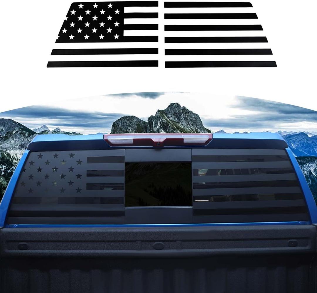 RT-TCZ for Silverado Rear Window Decal Trim Sticker for Chevy Silverado 2019 2020 2021 2022 Up Black American Flag Exterior Accessories 2pcs