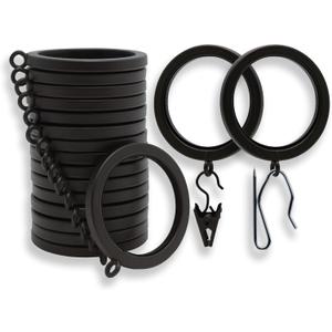 BlastHome Luxury Curtain Rings  Premium Metal - Quiet, Smooth, Removable Nylon Inserts  Pinhooks & Clips Included  1 1/2" Inside Diameter  18 Rings for Two Standard Curtains  Brushed Dark Brown