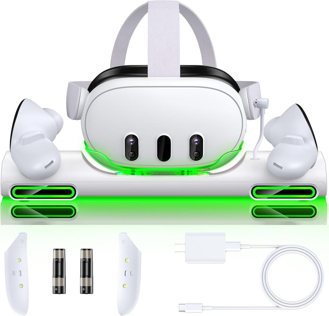 Charger Station for Meta Quest 3  Fast Magnetic Charging Station Compatible with Oculus Quest 3 VR Headset & Controllers | Includes 2 Rechargeable Batteries, 20W USB-C Adapter & Cable