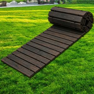 12FT Wooden Garden Pathway, Extra Long Outdoor Cedar Walkway, Roll-Up Boardwalk with Anti-Slip Surface for Garden, Muddy Areas, Events & Heavy Duty Use