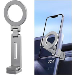 Car Phone Holder, 360 Rotatable Magnetic Hands-Free Vehicle Dashboard Cellphone Clamp Mount, Foldable Automotive Smartphone Holder for Travel, Universal for SUV, Truck, RV (Silver)
