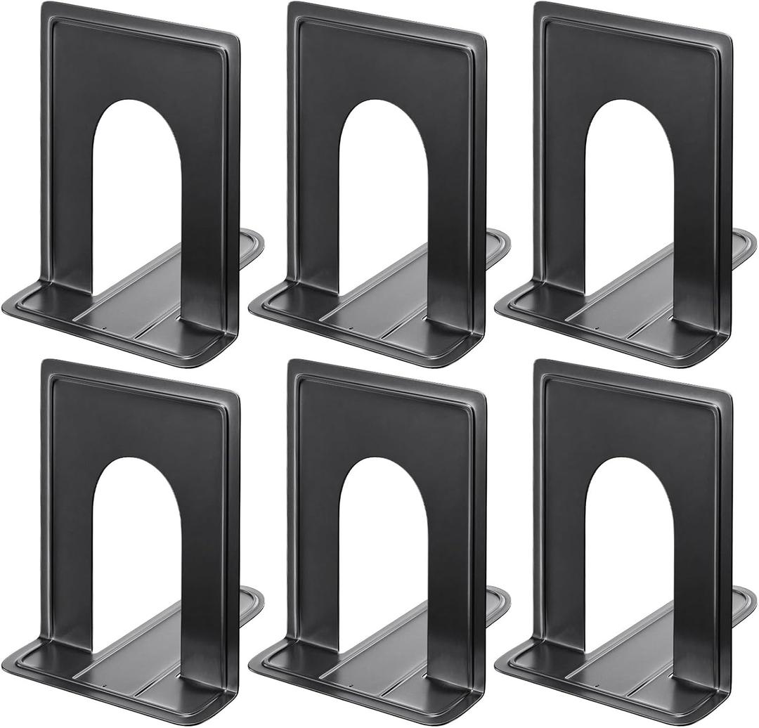 MaxGear 8.5 in Extra Large Heavy Duty Metal Book Ends, Classic Black Premium Bookends for Shelves, Non-Skid Bookend, Book Stopper for Books/Movies/CDs/Games, 8.5 x 5.9 x 7.8 in,3 Pairs