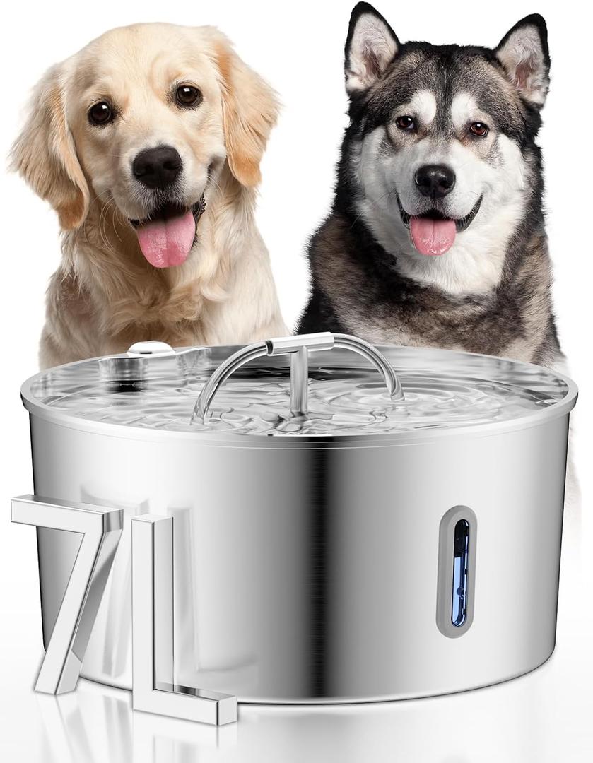 Dog Water Fountain for Large Dogs, 7L/236oz/1.8G Stainless Steel Dog Fountain, Large Automatic Pet Drinking Bowl Dispenser with Quiet Pump, Multiple Filtration, Dual-Stream for Cats and Dogs Indoor