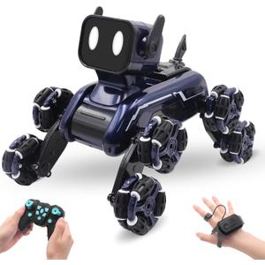 8WD Gesture Sensing Stunt RC Cars, Toys Gifts for Kids 6-12 Year Old Boys Girls, 2.4Ghz Remote Control Cars, Cool Lighting with Music, Gray (Blue)