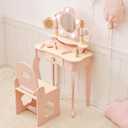 OOOK Kids Vanity Table and Chair Set with Lights, Makeup Vanities with Touch Screen 3 Colors, Pink Girls Vanitys, Enough for Real and Pretend Makeup, Toddler Vanity for 3 Year Old