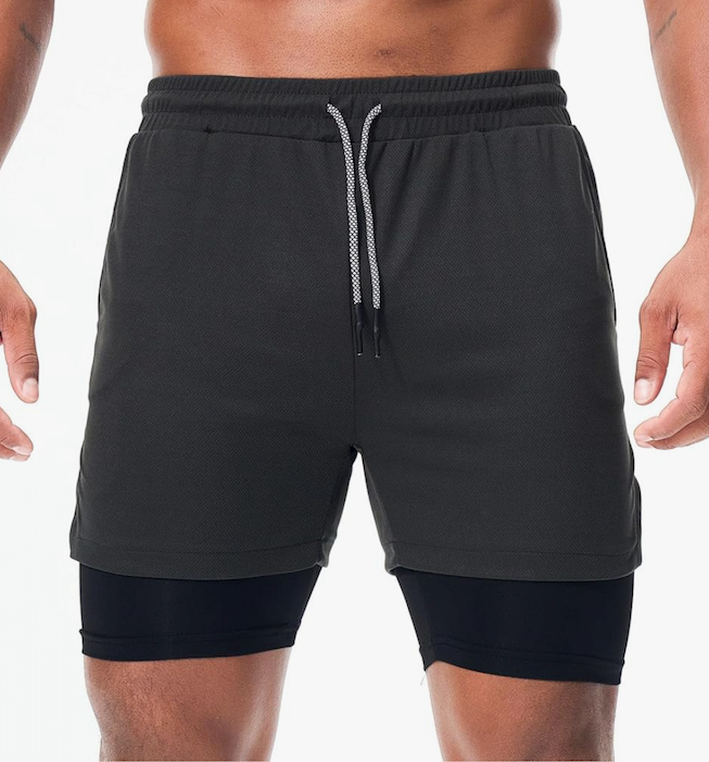Surenow Men's Running Shorts Quick Dry Workout Gym Shorts Athletic 2-in-1 Stealth Shorts Outdoor Short for Men with Pockets, XXL
