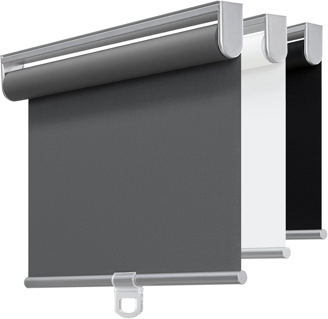 Cordless 100% Blackout Roller Shades for Windows,UV Protection Pull Down Shades,Room Darkening Door Blinds Thermal Insulated Fabric for Home Office and Bedroom(17" W x 72" H,Grey)