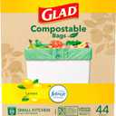Glad Trash Bags, Kitchen Compost Bags 2.6 Gallon Garbage Bags, 100% Compostable Bag, Febreze Lemon, 44 Count Light Yellow