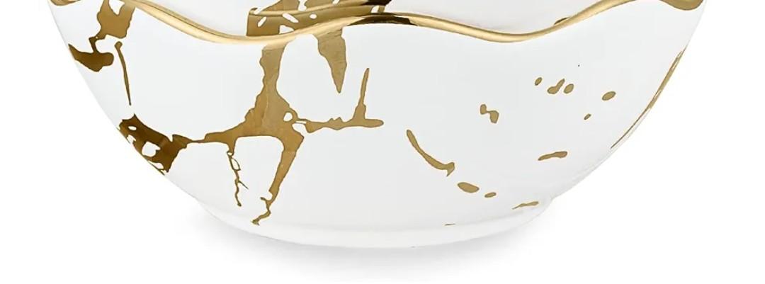 fanquare 10oz Gold Marble Soup Bowl, Porcelain Cereal Bowls Set for 1 Small Kitchen Serving Bowls, Dishwasher Safe, 5.5"