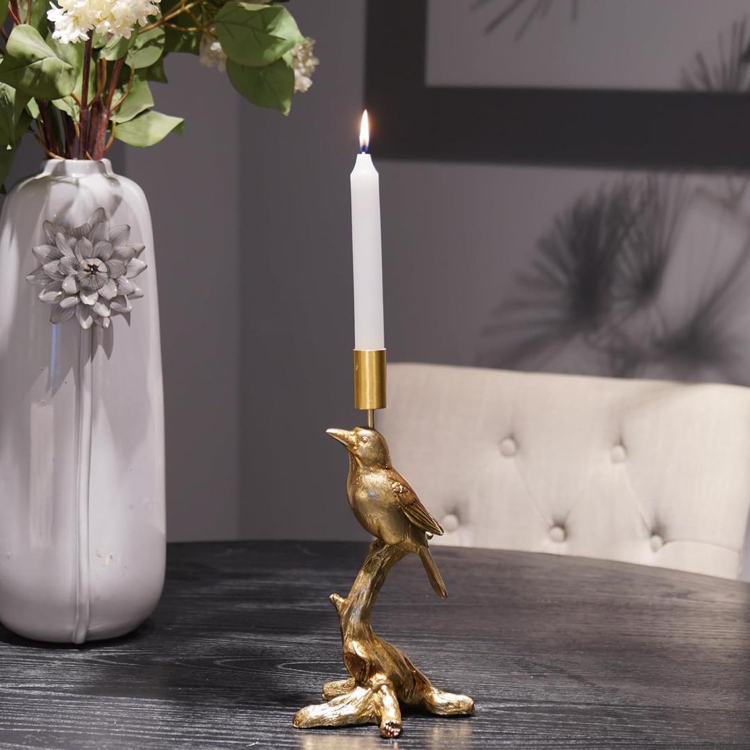Candlestick Holder Indoor Home Decor - Resin Vintage Candle Holder Gold Bird Decorations Holiday Wedding Tabletop Centerpiece Candle Sticks Holder Decor 5.5 * 5 * 11.25 Inch Braxio