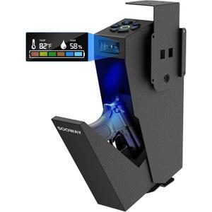 Gun Safe, Mounted Biometric Pistol Safe Drop Down Gun Lock Box for Handgun with 3 Ways Quick Access Bedside Pistol Case for Nightstand, Desk, Wall, Dresser
