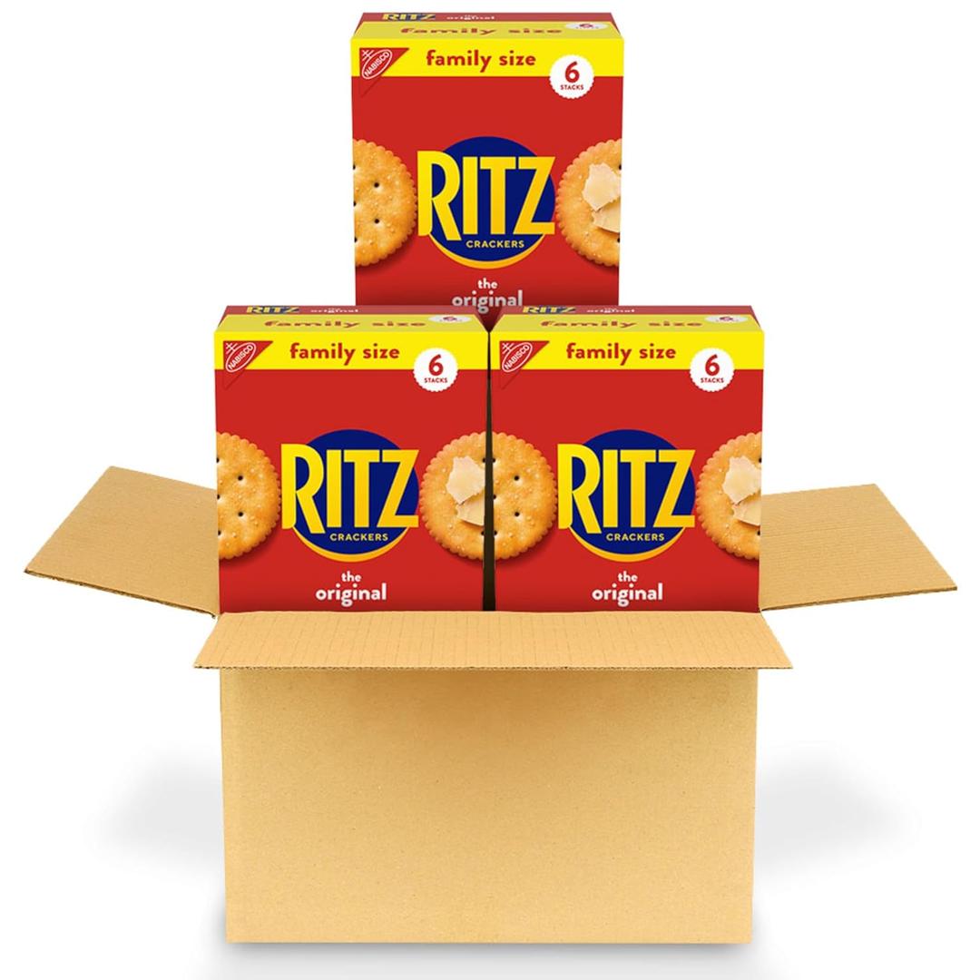 RITZ Original Crackers, Snacks for Kids and Adults, Bulk Lunch Snacks, Family Size, 3 Boxes (EXP 03/27/26)