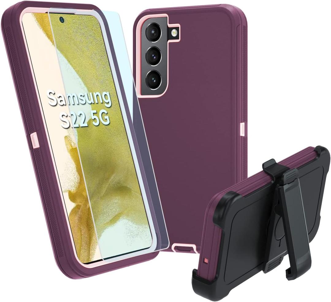 for Galaxy S22 5G case,Samsung S22 Heavy Duty case,[Military Grade Protective ],[Shockproof] [Dropproof] [Dust-Proof], Compatible with Samsung Galaxy S22 5G (WineRed/Pink)