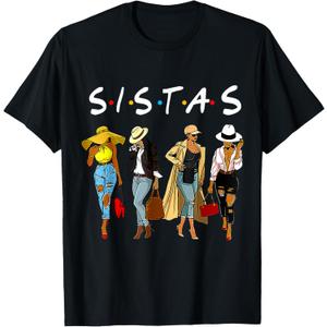Sistas Afro Proud Black Sistas Women Queen African America T-Shirt (Black, M)