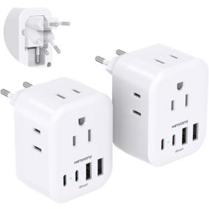 2 Pack European Travel Plug Adapter, HANYCONY International Power Adapter 4 Outlets 4 USB C Ports (2 USB C), Foldable Type C Adapter for US to Most Europe EU Italy Spain Greece Portugal France Germany