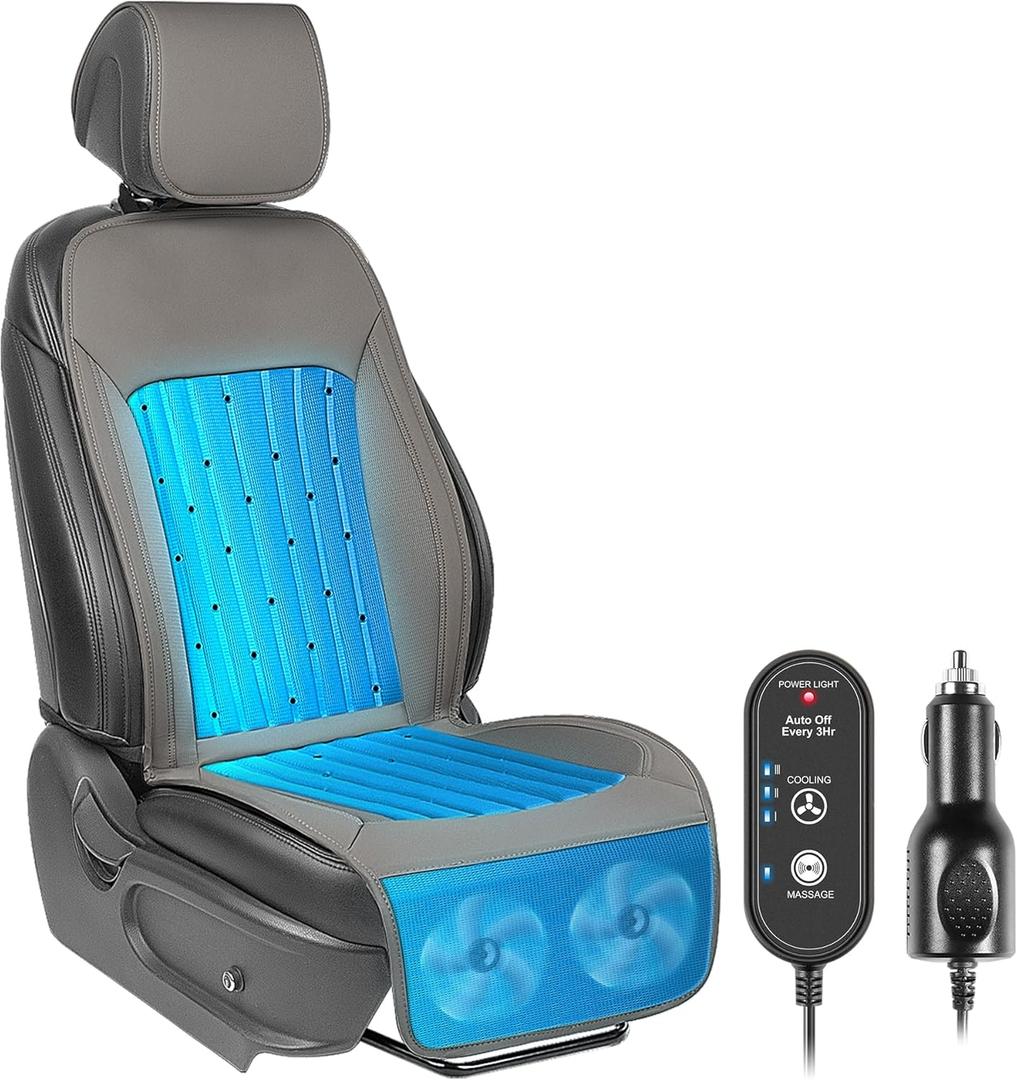 Paffenery 2026 Upgraded Cooling Car Seat Cover Front Seat, 12V-24V Ventilated Cooling Car Seat Cushion, Cooled Seat Cover for Car SUV Truck Universal Fit, Stone Grey