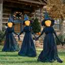 TW SHINE Halloween Witch Decorations Outdoor, 5 FT Set of 3 Holding Hands Witches Stakes with Glowing Face, Lighted Halloween Decor for Party Yard Lawn Porch Garden Haunted House Props (Black)