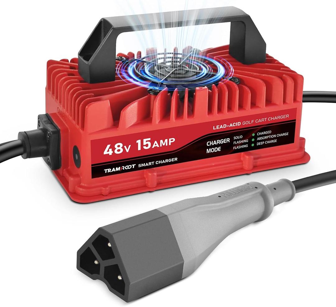 15 Amp Golf Cart Charger for 48 Volt EZGO RXV & TXT Lead Acid Battery with Upgraded 3-Pin Triangle Plug