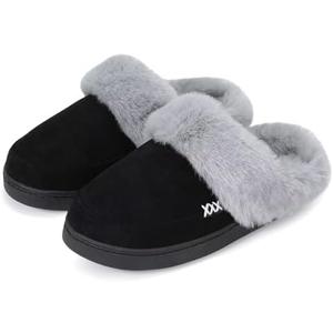 NineCiFun Women's and Men's Suede House Slippers Slip on Fuzzy Slippers with Faux Fur Lining Indoor Outdoor Home Shoes with No-slip Sole, Size 38-39