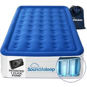 SoundAsleep Dream Series Raised Queen Air Mattress, Built-in Pump, Blue | ComfortCoil Technology, fast 1-click inflation, waterproof flocked top and SureGrip bottom create a stable guest bed for two
