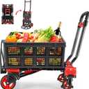 330LB Folding Hand Truck Heavy Duty Carrying, 2-in-1Hand Truck Dolly Foldable with Folding Basket, Combination of 4 Wheels and 2 Wheels Convertible Dolly Cart with Retractable Handle Dolly for Moving.