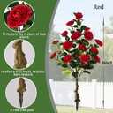 Artificial Camellia Tree with Spike, 36” Tall Faux Artificial Plants Outdoor Flower Tree with Red Blooming Camellia Flower, Fake Flower Tree for Home, Garden Decor(Red)