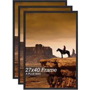 A PLUS MAX 27x40 Picture Frame Set of 3 Black Light Weight Wall Mount