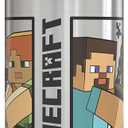 Zak Designs Minecraft - Stainless Steel Water Bottle with One Hand Operation Action Lid and Built-in Carrying Loop, with Straw Spout is Perfect for Kids (15.5 oz, 18/8, BPA-Free)