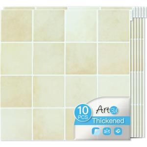Art3d 10-Pack Heavy-Duty Peel and Stick Backsplash, 12x12 Inch Self-Adhesive Wall Tile Stick on Kitchen Countertop, Sandstone