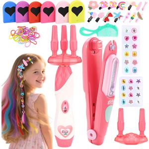 Dreamon 51 Pcs Hair Styling Tools - Hair Gem Stamper Kit and Automatic Hair Braider - Bling Hair Jewels for Girl with Reusable Shining Diamonds and Hair Chalk - Hair Salon Toys Christmas Birthday Gift