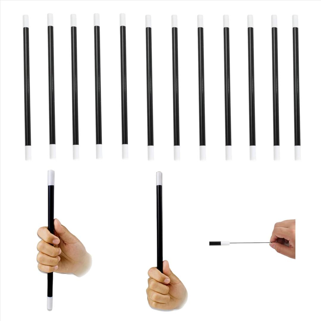 sumrica Magic 10 Inches Plastic Magic Wand (12PCS) Black and White Spell Casting Stick for Magician Costume Magic Tricks,for Halloween Christmas Party, Funny Gag Toy & Collectible for Magicians