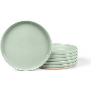 LIANYU Stoneware Dinner Plates Set of 6, 7.75 Ceramic Salad Plates for Dessert, Appetizer, Salad, Steak, Pizza, Round Serving Dishes for Kitchen, Microwave, Oven & Dishwasher Safe, Fog Green