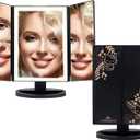 Impressions Vanity Hello Kitty Mirror with Lights, Trifold LED Tri Tone Makeup Mirror with Touch Sensor and Three Adjustable Mirror Panels, Handheld Magnifying Makeup Mirror (Black)