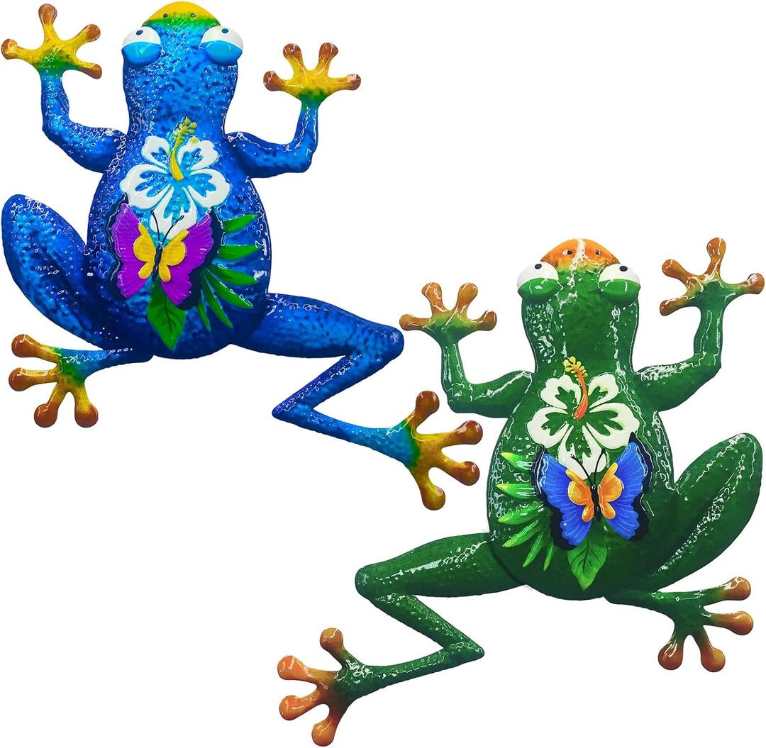 John's Studio 2Pcs Metal Frog Wall Decor Outdoor Garden Hanging Art Sculptures Home Theme Decorations for Kitchen Bathroom and Pool