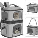 HOVONO Detachable Double Pet Carrier Backpack for Cats and Small Dogs, Cat Travel Carrier for 2 Cats, Perfect for Traveling/Hiking/Camping, Grey