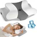 Cervical Neck Pillow for Pain Relief - Ergonomic Side Sleeper Pillow for Neck Support, Cooling Cervical Pillow for Sleeping, Contour Orthopedic Memory Foam Pillows for Back Stomach Sleepers (Dark Grey & White)