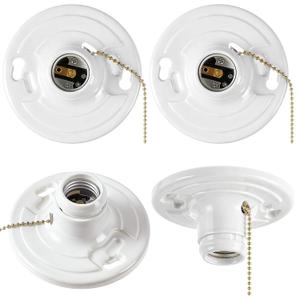 4 Pcs Keyless E26 Lamp Holder with Pull Chain - Medium Base 660w Ceiling Mount Socket White Light Fixture for LED & Incandescent Bulbs (Plastic)