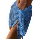 Aopwsrlyi Sarong Wraps for Women Swimsuit Cover Up Hollow Out Knitted Wrap Skirts Sheer Mesh Summer Beach Cover Ups (Blue, One Size)
